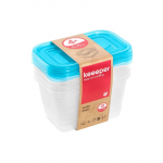 Keeeper Toidunude komplekt ristklikukujuline 4x0,75L Fredo "Fresh" lbipaistev helesinine