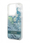 GUESS Kvakate Flower Liquid Glitter Green, iPhone 14 Pro jaoks, GUHCP14LLFLSN