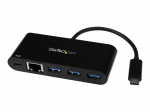 StarTech.com 3 Port USB-C Hub with Gigabit Ethernet AND 60W Power Delivery Passthrough Laptop Charging, USB-C to 3x USB-A (USB 3.0 SuperSpeed 5Gbps), USB 3.1/USB 3.2 Gen 1 Type-C Adapter Hub - Windows/macOS/Linux (HB30C3AGEPD) Sort