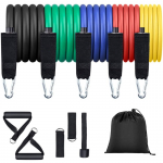 TakeMe Home Set 5 Pack Exercise Resistance Bands with Handles / Exercise Stretch Fitness (11pcs.) with Carry Bag