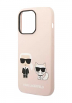 Karl Lagerfeld Kvakate Silikoonist Karl ja Choupette Magsafe Pink, iPhone 14 Pro jaoks, KLHMP14LSSKCI