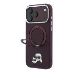 Karl Lagerfeld PU tekstuuriga K AND CH peadega ring-stendiga telefonikinnitus, mis sisaldab alust ja MagSafe tugi iPhone 18 Pro Max telefonile, punane