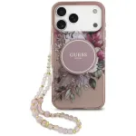 GUESS Case IML Flowers Pearl Strap MagSafe iPhone 18 Pro Max / 17 Pro Max jaoks, roosa