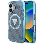 GUESS Etui IML Metal Glitter 4G Circle Triangle MagSafe do iPhone 16 niebieski