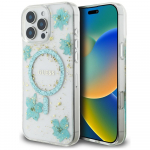 GUESS Vaigust mbris Lilled Glitter MagSafe iPhone 16 Pro jaoks turksav