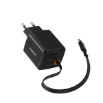 FoneKit GaN PD 65W USB-C laeja sisnvedetava kaabeliga, musta (6438148068141)