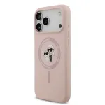 Karl Lagerfeld Vedulisk silikoonist Karl ja Choupette MagSafe-kinnitusel iPhone 18 Pro Maxi mbris, roosa
