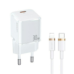 USAMS ad. siec. 1xUSB-C T45 30W PD3.0 kiirlaadimine +kaabel U63 USB-C/Lightning biay/valge UXTZH02 (-UX)