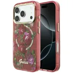 Case Guess IML Glitter Blossom Roses MagSafe for iPhone 18 Pro / iPhone 17 Pro burgundy