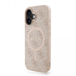 GUESS PU nahast 4G vrvilise ringi rihmaga MagSafe kaitsembris iPhone 16 jaoks / Roosa
