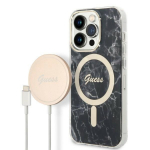 GUESS Zestaw GUBPP14XHMEACSK Case+ Charger iPhone 14 Pro Max 6,7" tarny/must kva korpus Marble MagSafe
