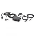 StarTech.com 2-porti hibridne USB-C DisplayPort KVM-lliti, 4K 60Hz, kompaktne KVM koos integreeritud 1,8 m USB-A/DisplayPort/Audio ja 1,2 m USB-C hostkaablitega, toidetav otse bussist juhtmevaba vajutusnupp/kiirkontrollidega llitamine