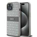 DKNY DKHCP15SPRTHSLE iPhone 15 / 14 / 13 6.1" beowy/bee kvakaaneline nahast mono triibuline ja metallist logo