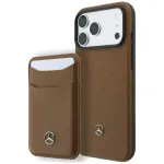 Mercedes Case Grill mustriga mbris ja nahastatud kaardikambuk Leather MagSafe iPhone 18 Pro Max/17 Pro Max jaoks, karumustav