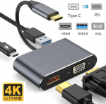 Riff 4in1 Adapter converter USB-C to HUB PD + HDMI + VGA + USB 3.0