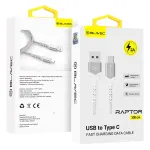 Blavec Raptor CRA-UC2WS30 andmevahetus- ja laadimiskaabel | USB-A to USB-C | 10W | 3m | valge, hbedane