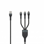 SEEK TOTI USB A microUSB/Type-C/Lightning, 1,5 meetri punutud kaabel 2A (mitte MFI), must