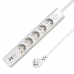 MicroConnect 5-way USB Schuko Power Strip on/off switch 1.5M, White