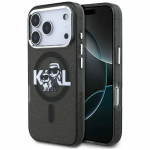 KARL LAGERFELD kaitsembrise IPHONE 17 Pro jaoks, hildub MagSafe'iga KLHMP17LHGKCGKBK (IML Glitter k AND C Sketch Logo) must