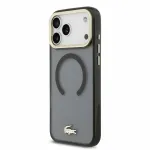 Lacoste IML Shockproof Petit Pique Gold Logo MagSafe-kinnitusiga lemannustav korpus iPhone 18 Pro Max telefonile, must