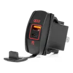 Amio Paatikujuline veekindel laadija punase LED-taustavalgusega, USB + USB C QC3.0 12/24V -04229