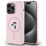 Karl Lagerfeld Silikoonist mbris Karl AND Choupette MagSafe iPhone 14 Pro Max jaoks roosa