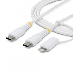 StarTech.com 2m (6ft) 2-in-1 vastupidav USB-C laadimiskaabel Lightning-adapteriga, 30W/60W (3A), Apple MFi sertifitseeritud, pletitud USB-C laadimisjuhe iPhoneile/iPadile/Androidile