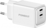 FoneKit GaN PD 48W alalisvoolu laadija, USB-C + USB-C, valge
