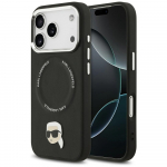 KARL LAGERFELD kaitsembrise IPHONE 17 Pro Max jaoks, hildub MagSafe'iga KLHMP17XPSMLRKLK (PU Karl Pin) must