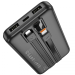 Powerbank Hoco 10000 mAh 2A sisemiste USB C + Lightning kaablitega J118 must