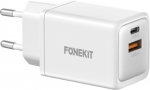FoneKit GaN PD 48W vahelduvvoolu laadija, USB-C + USB-A, valge