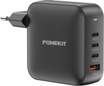 FoneKit GaN PD 165W elektri-laadija, USB-A + 3 x USB-C, must