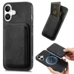 Hurtel Synthetic Leather iPhone 17 Case with Detachable MagSafe Compatible Card Holder - Black