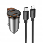 Hoco autolaadija 2 x USB-C QC PD 45W + kaabel USB-C Lightning NZ16B, metallhalli vrvi