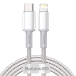 Baseus USB-C ja Lightningi suure tihedusega pimitud kaabel, 20 W, PD, 2 m (valge)