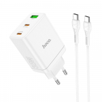 Hoco telefonilaadija 2 x USB C + USB A QC3.0 PD 3A 35W + USB-C kaabel USB-C-le N33 valge