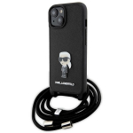 Karl Lagerfeld KLHCP15SSASKNPSK iPhone 15 / 14 / 13 6.1" kvakott tarna/must ristkeha Saffiano monogrammiga metallist Pin Karl AND Choupette