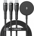Kaabel 3in1 USB-C kuni Lightning / Type-C / iWatch / SAM Watch VEGER 3A 92W V730 1,5 m must