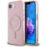 GUESS IML Glitter Circle MagSafe mbris iPhone 16e jaoks roosa