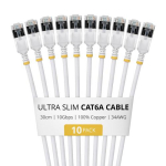 StarTech.com 30 cm valge ultra-kitsas Cat6A Etherneti kaabel, 10-ne pakett, snagless, FTP, puhas paljaskmeedne juhtme, 34AWG ultra-kitsas RJ45 vrgu lhendjuhe, individuaalselt testitud