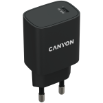 Canyon, PD 20W Input: 100V-240V, Output: 1 port charge: USB-C:PD 20W (5V3A/9V2.22A/12V1.67A) , Eu plug, Over- Voltage , over-heated, over-current and short circuit protection Compliant with CE RoHs,ERP. Size: 80*42.3*30mm, 55g, Black