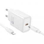 Hoco USB C QC PD 30W laadija + USB C-Lightning kaabel N62, valge