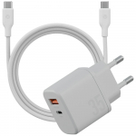 Energea Bazic Goport Velox Kit 1xUSB-C 1xUSB-A GaN 35W vrgulaadija punutud kaabliga, valge