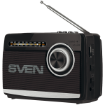 SVEN Klar SRP-155, must (3W, Bluetooth, FM/AM/SW, USB, microSD, taskulamp, aku)