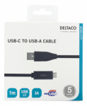 Deltaco Mobility USB-A USB-C 2.0 kaabel, 1 m, must