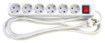 Mercodan 6-pesaline schuko, llitiga 3,0m, valge, H05VV-F