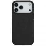 Mercedes Nahast vanausuline etui Logoga, MagSafe iPhone'ile 17 Pro Max, must