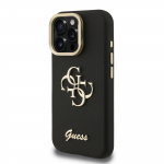 GUESS PU tekstuuriga 4G logo alus kaameraraamiga kest iPhone'i 15 Pro jaoks / Must