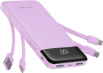 Charmast W1148 lila vlgupank 5V 3A 10000 mAh sisseebreritud juhtmetega USB A / USB C / Lightning / Micro USB