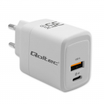 Qoltec GaN 35W laadija 5V 20V 1.5A 3A, 1xUSB C PD, 1xUS